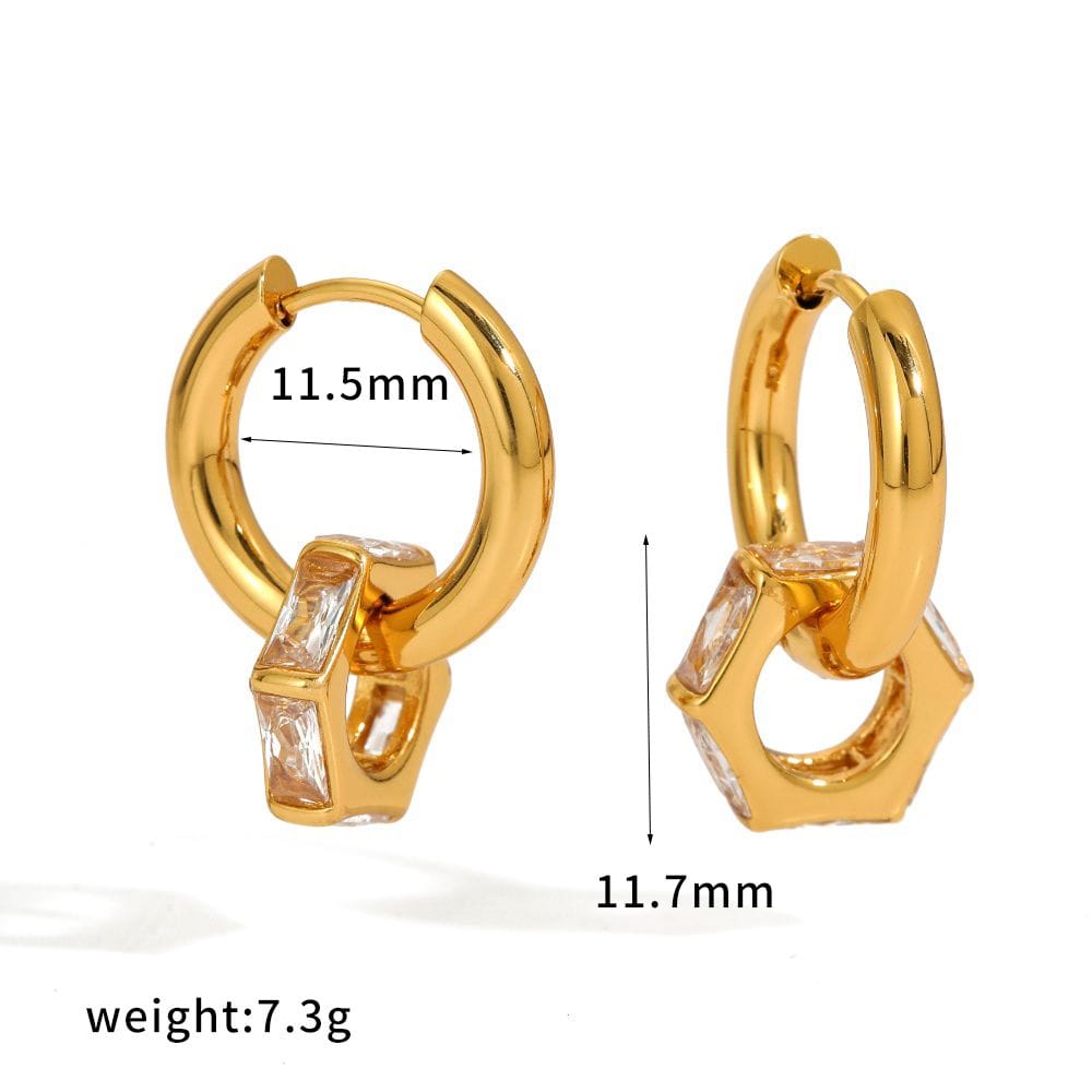 Baguette Zirconia Rectangular Hoop Earrings 18K Gold Plated